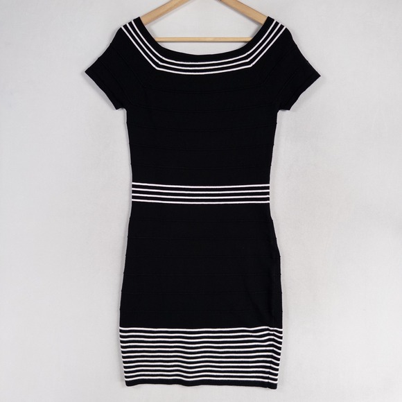 Max Studio Dress Womens Small Black White Stripe Stretch Knit Sheath Bodycon - Picture 1 of 8